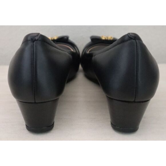 Cole Haan W31648 Women's Sz 5.5B Black Leather Malta Peep Toe Wedges - Picture 3 of 11